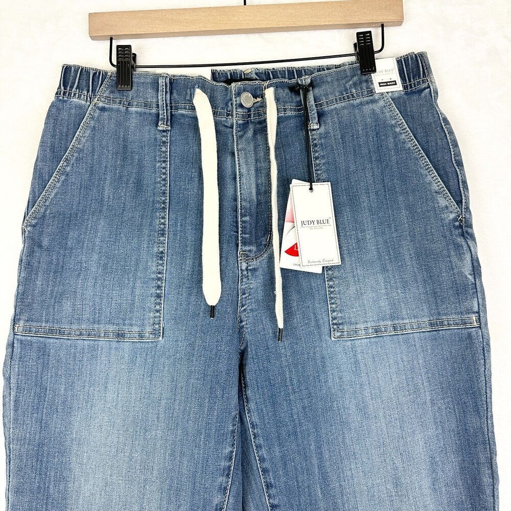 Judy Blue High Waist Jogger Jean Size 11/30 NWT Elastic Waist Zip Fly Drawstring - Picture 4 of 7